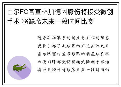 首尔FC官宣林加德因膝伤将接受微创手术 将缺席未来一段时间比赛 首尔FC官宣林加德因膝伤将接受微创手术 将缺席未来一段时间比赛